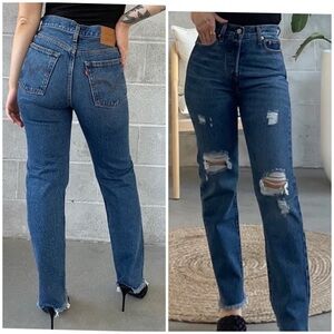 Levi's Premium Wedgie Straight Distressed Blue Jeans Buttonfly